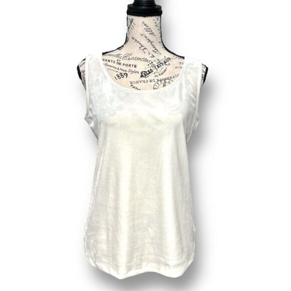 Talbots M Ivory Velvet Look Scoop Neck Sleeveless Blouse Soft Elegant Minimalist - Picture 2 of 9